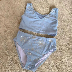Disney Frozen 2 Two Piece Bikini Swim Set Girl's Blue Silver Metallic: 7/8 years